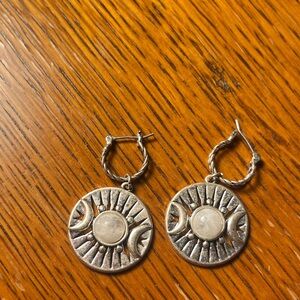 Moonstone Silver Plated Gothic Drop Earrings